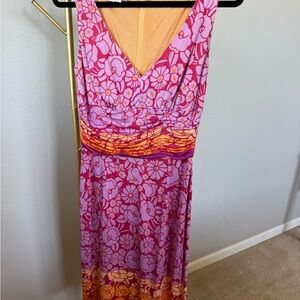 Kay Unger Pink and Orange Floral Maxi Dress